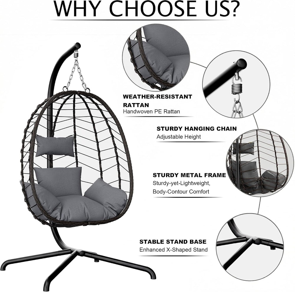 Hanging Egg Chair Wicker 350lbs Swing Outdoor Basket Cushion