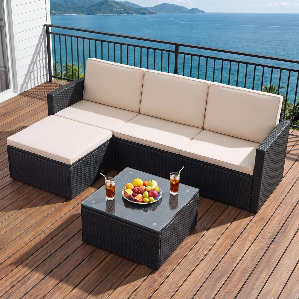 Greesum 3 Piece Patio Furniture Set Outdoor Wicker Rattan Sectional Sofa with...