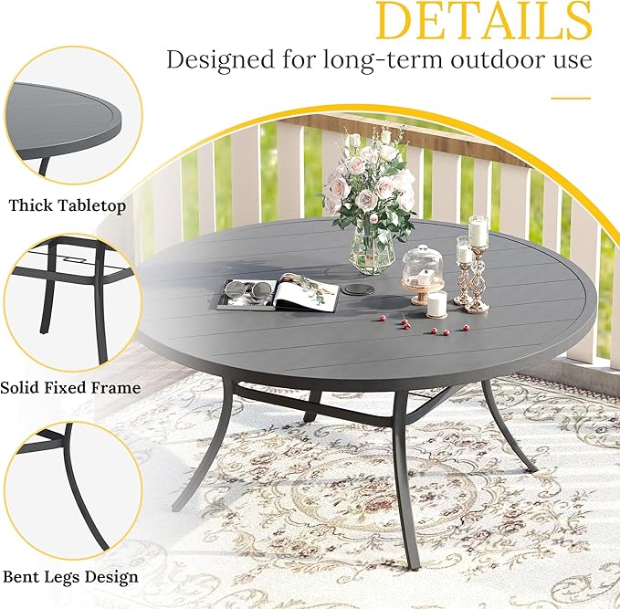 VICLLAX 60" Outdoor Round Patio Table for Lawn Garden, All Weather Metal...