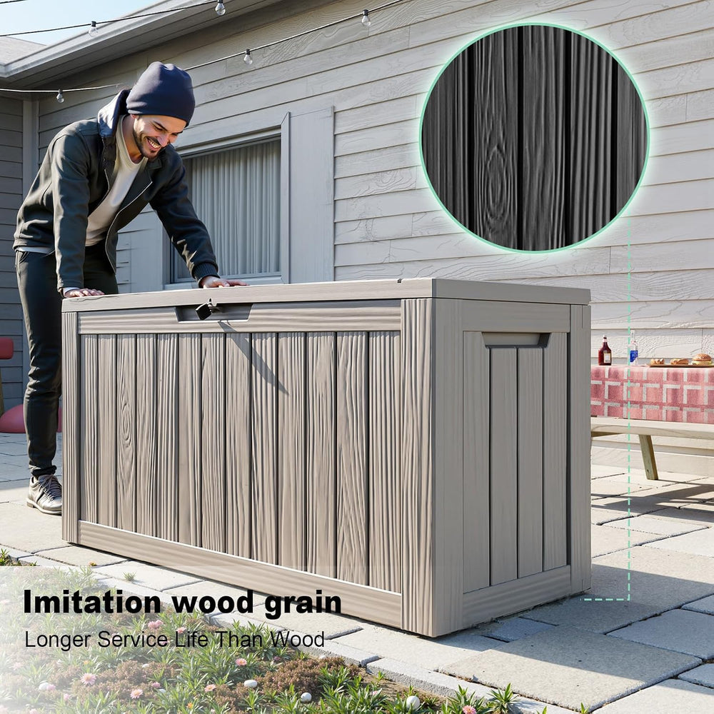85 Gallon Outdoor Storage Box Waterproof, Resin Deck Box with Lockable Lid, W...