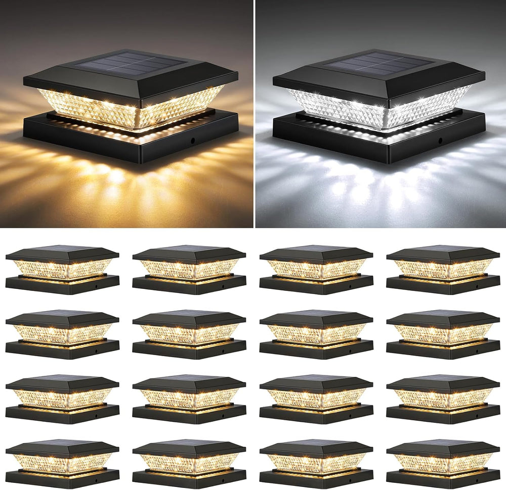 4x4 Solar Post Cap Lights Outdoor 16 Pack, Waterproof Solar Fence Light for W...