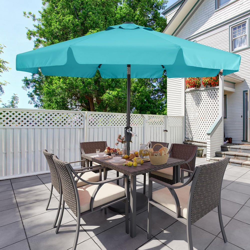 MASTERCANOPY 9ft Scalloped Valance Patio Umbrella, Crank & Tilt, Turquoise
