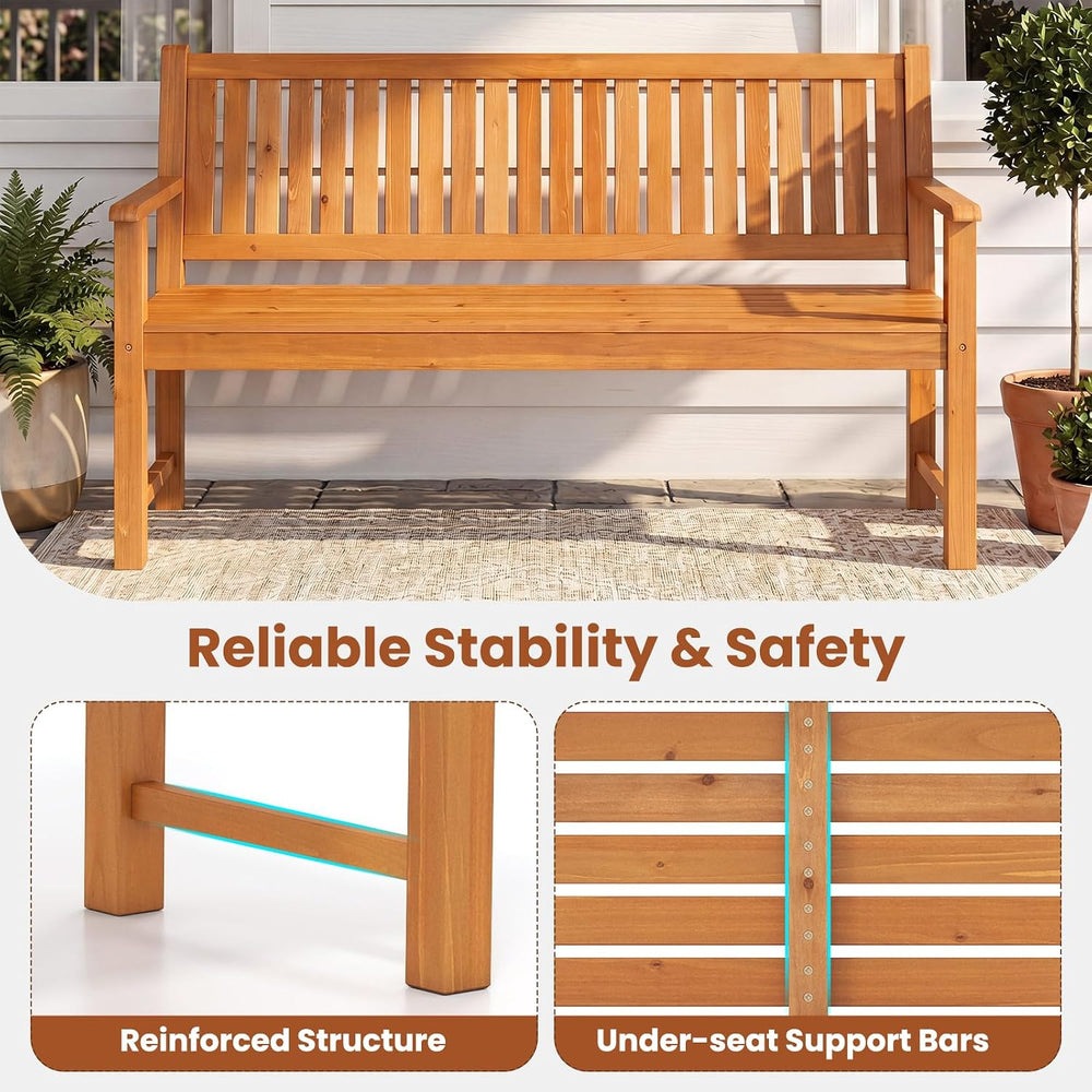 Tangkula 3-Seater Outdoor Wooden Bench, 59-Inch Large Garden Bench, Natural