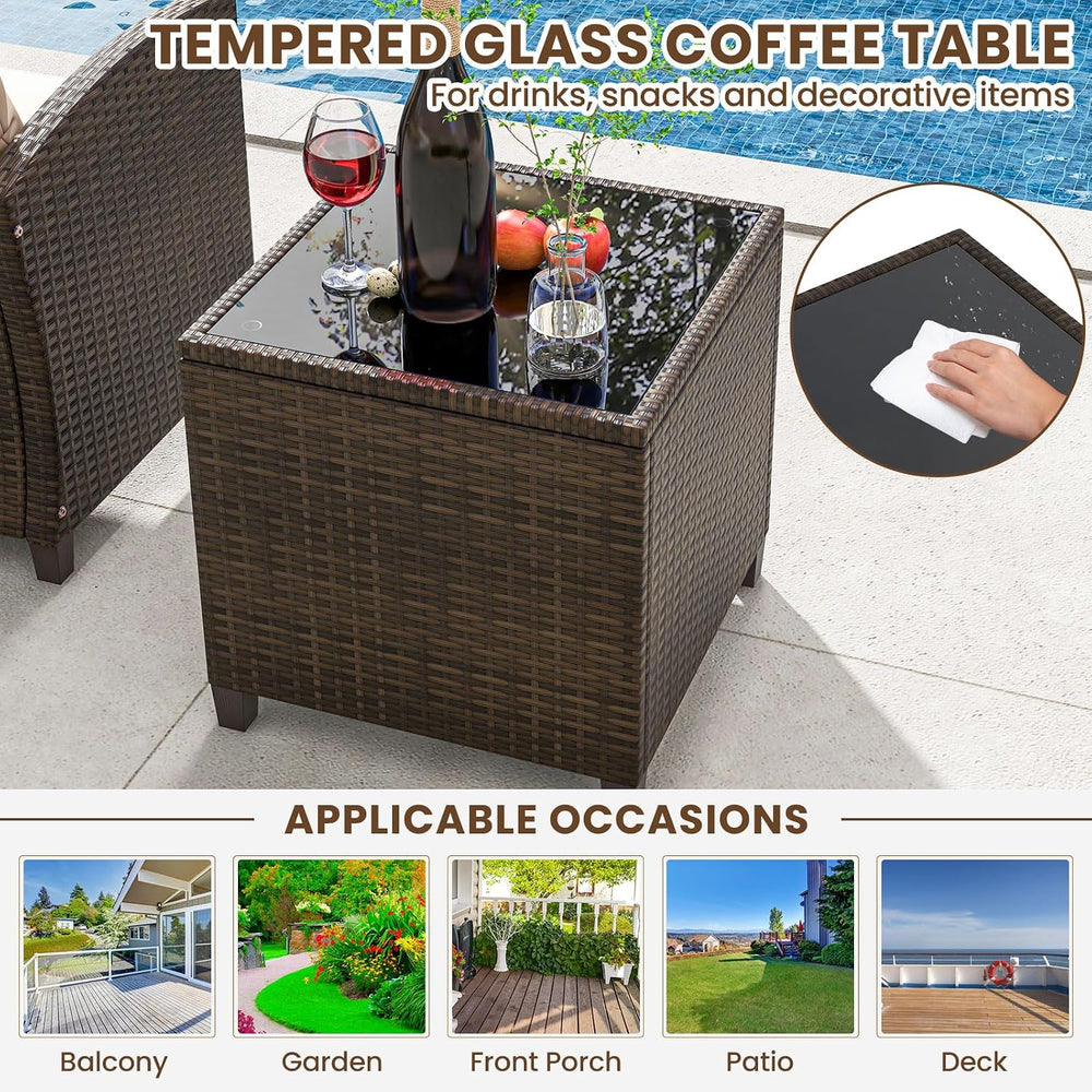 Tangkula 5 Pieces Patio Conversation Set, PE Wicker Rattan Outdoor Furniture ...