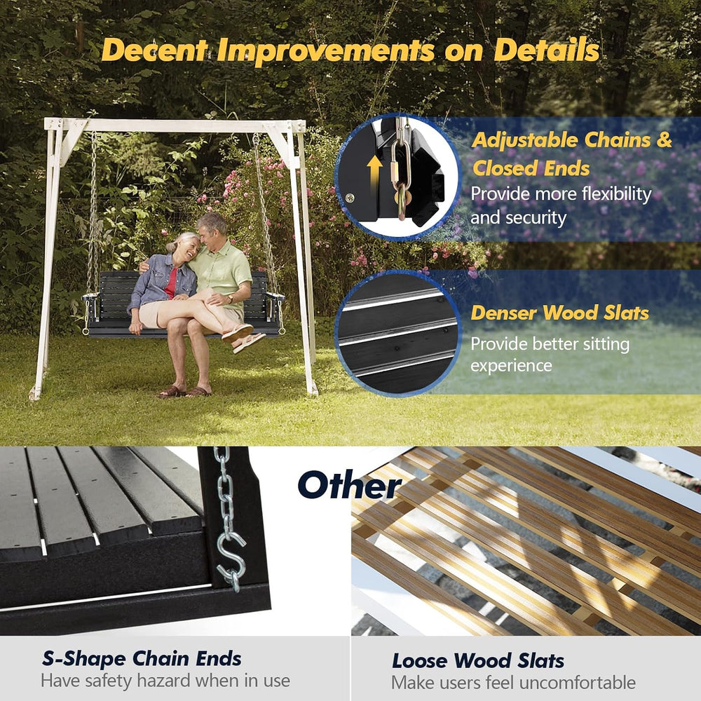 Bonnlo 5FT Black 880LBS Porch Swing, Wooden Bench with Adjustable Safe Chains