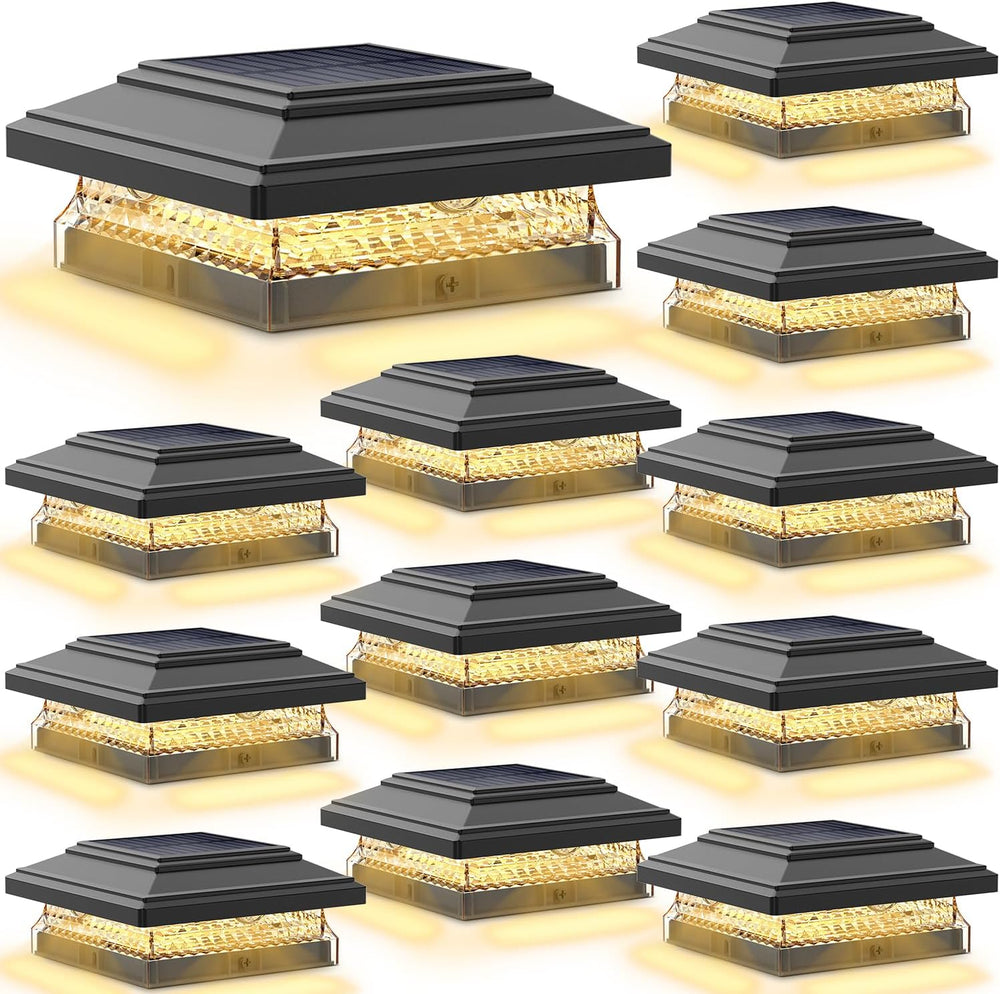 SIEDiNLAR Solar Post Cap Lights 4x4 & 5x5, 12 Pack 2 Modes 50 Lumens Black