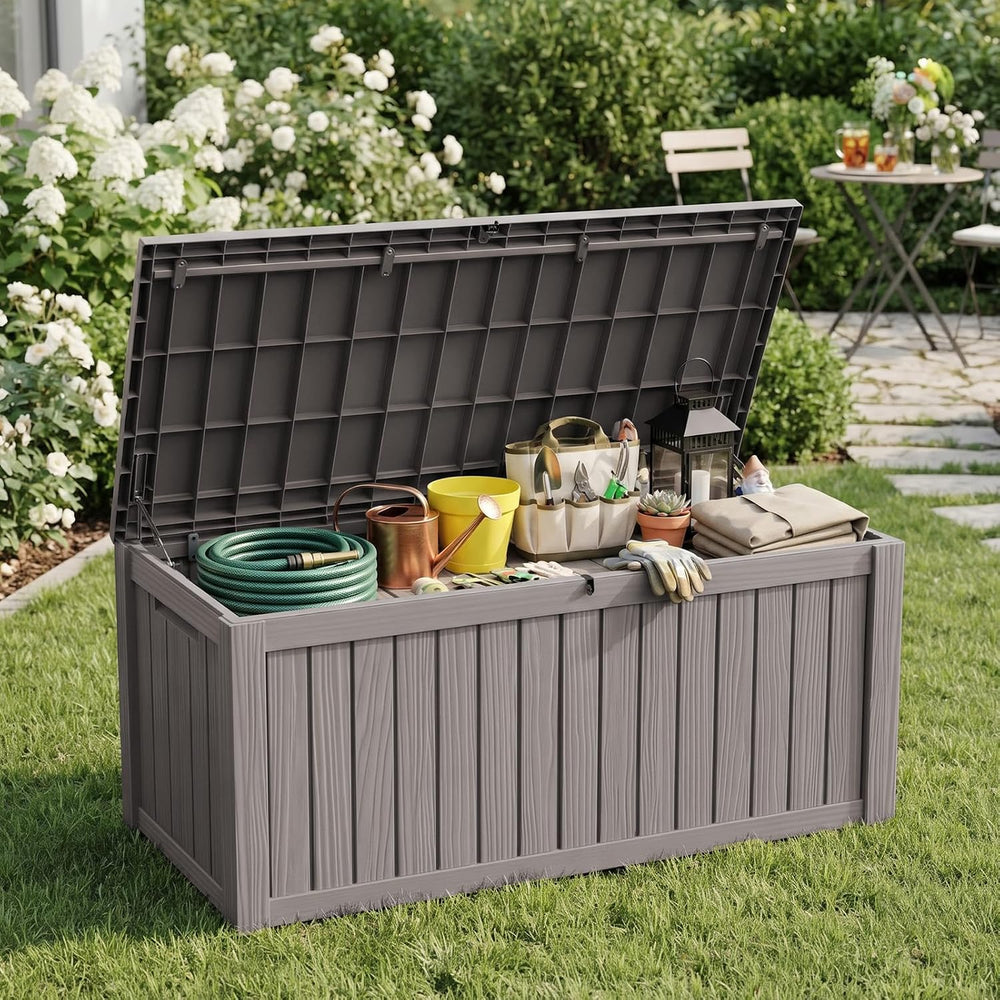 PatioZen 200 Gallon Deck Box Lockable Waterproof UV Resistant Grey