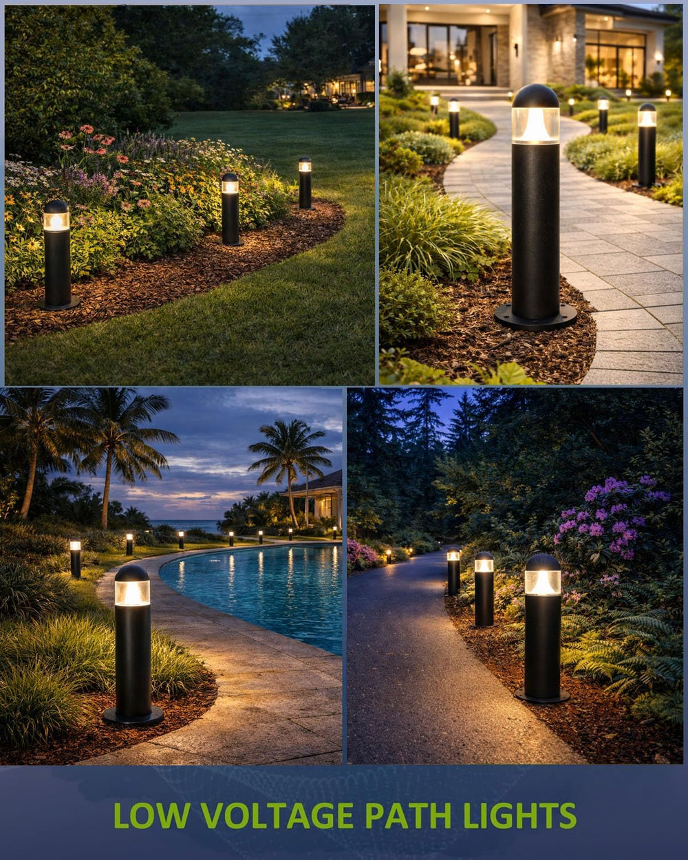 Pathway Lights Outdoor, 12V LED Bollard Light, Black, 2 Pack