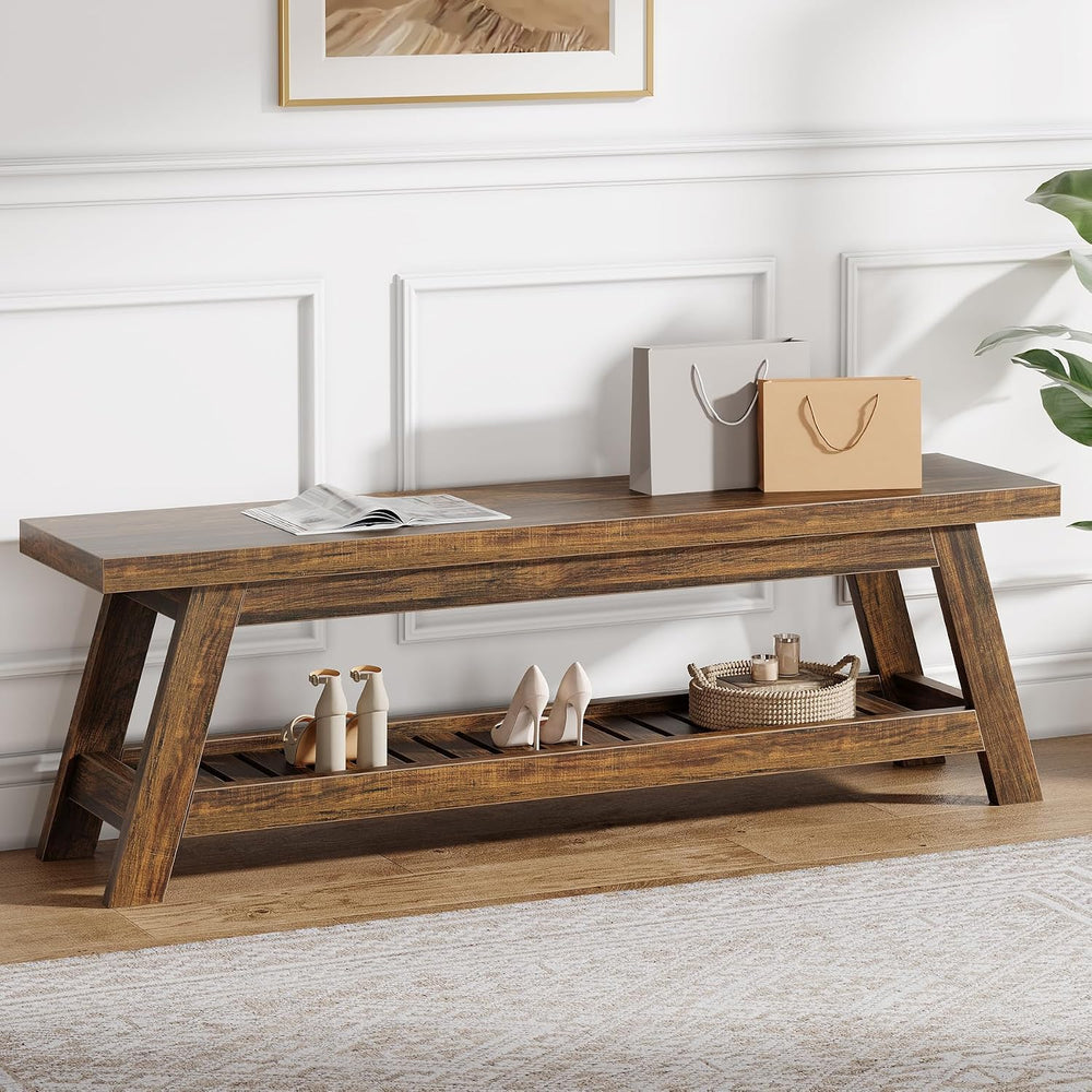 Tribesigns 55" Entryway Bench with Shoe Storage, Wood Bench Seat