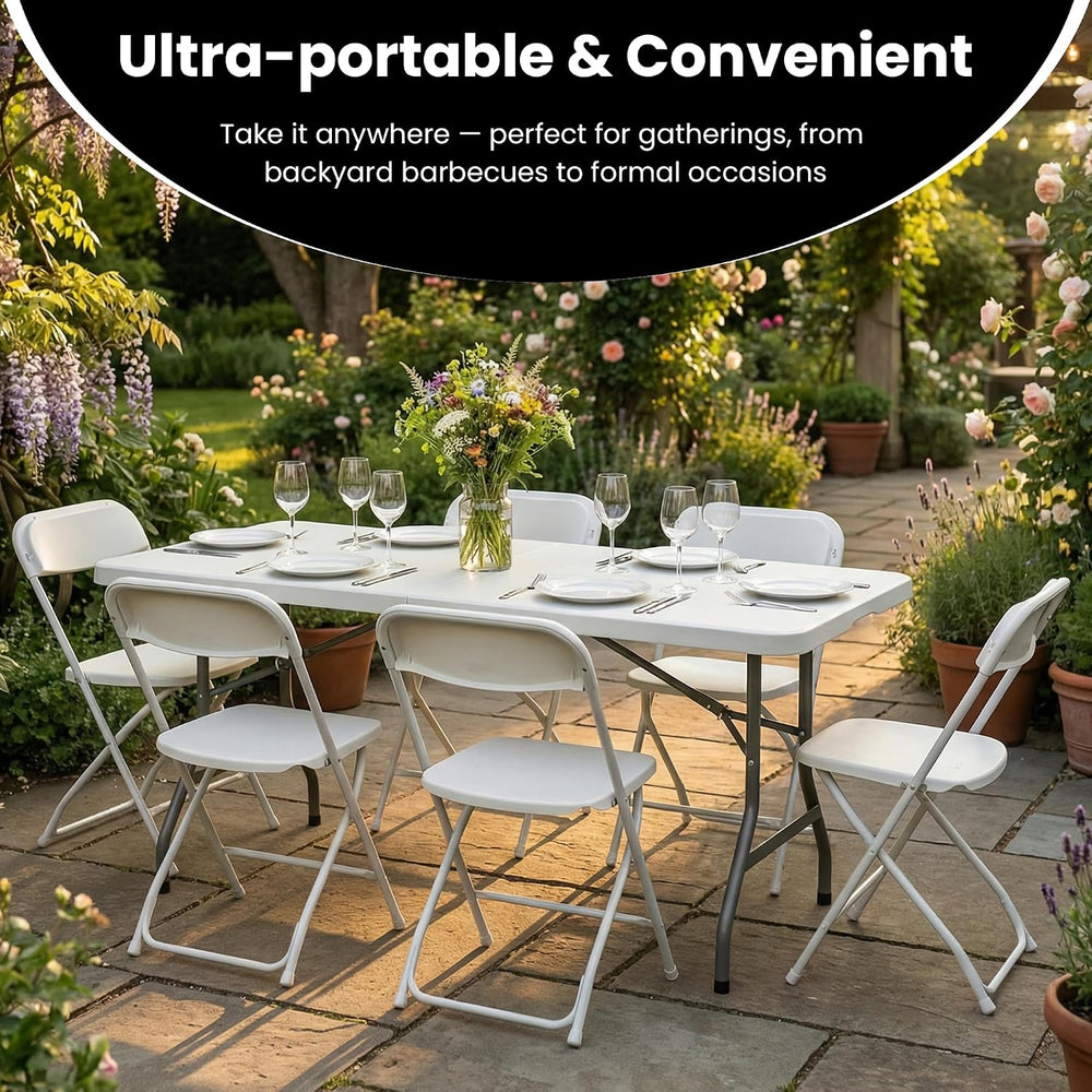 5 Pack of 6 Foot Foldable Table with Built in Handle & Steel Legs