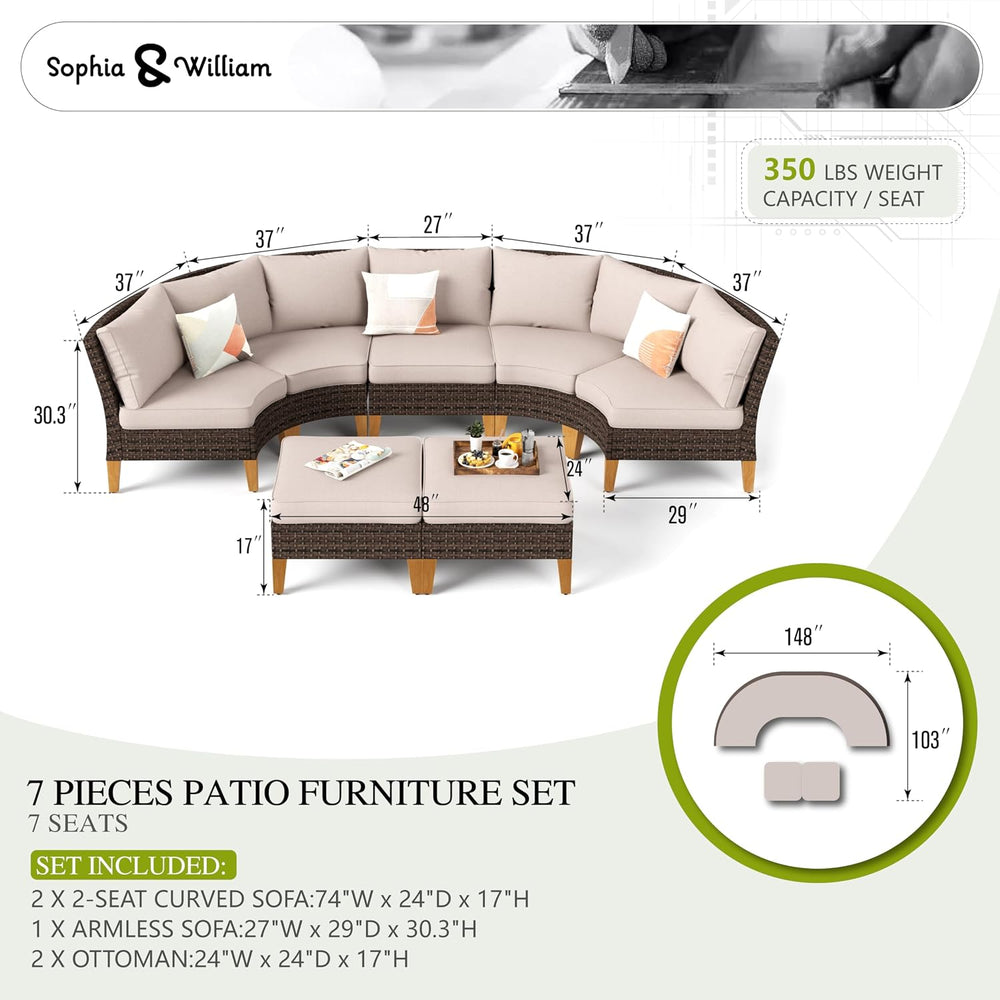 Sophia & William 7 Pieces Wicker Patio Furniture Set, Half Moon Design