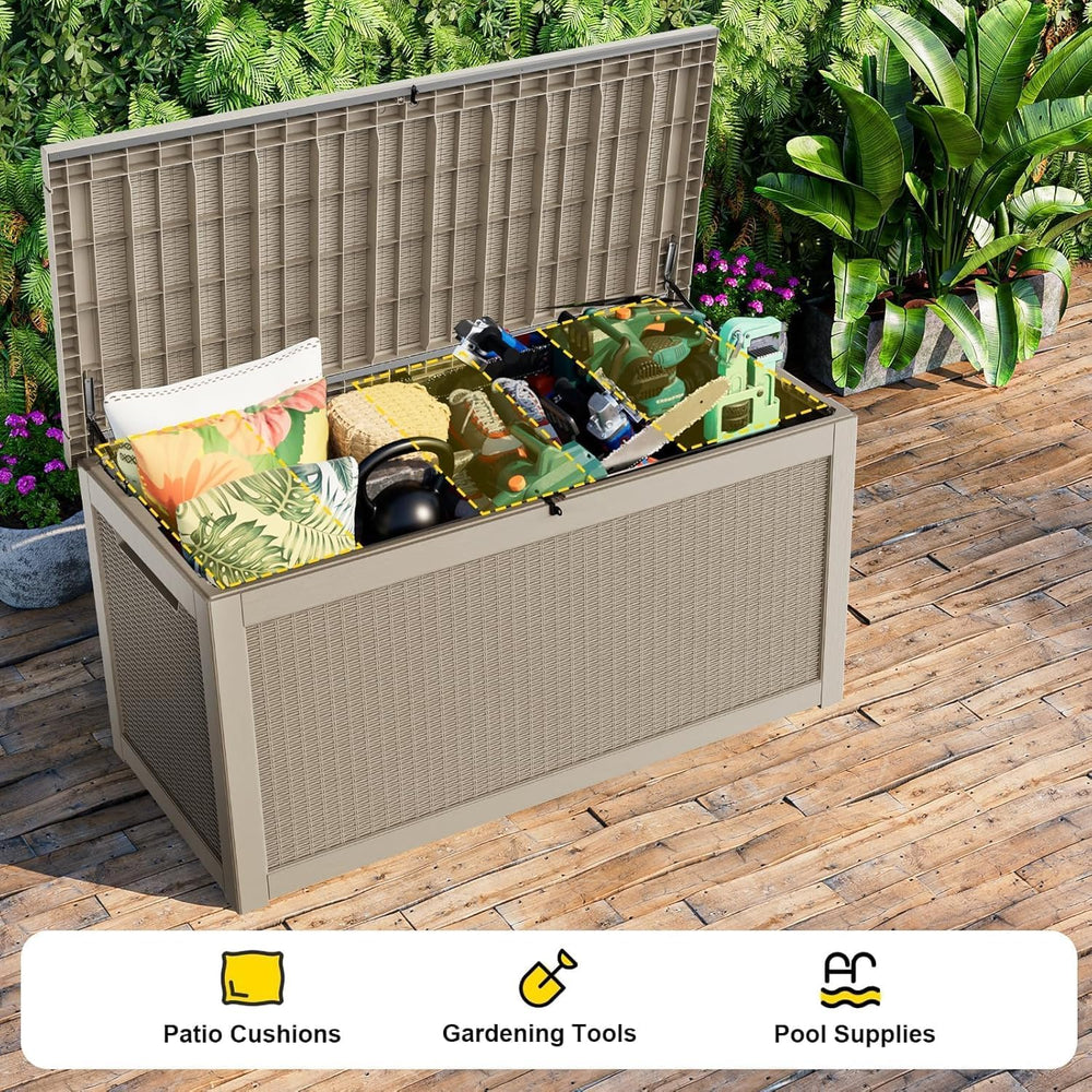 360 Gallon Outdoor Storage Box,Large Deck Box Waterproof UV Resistant,Lockabl...