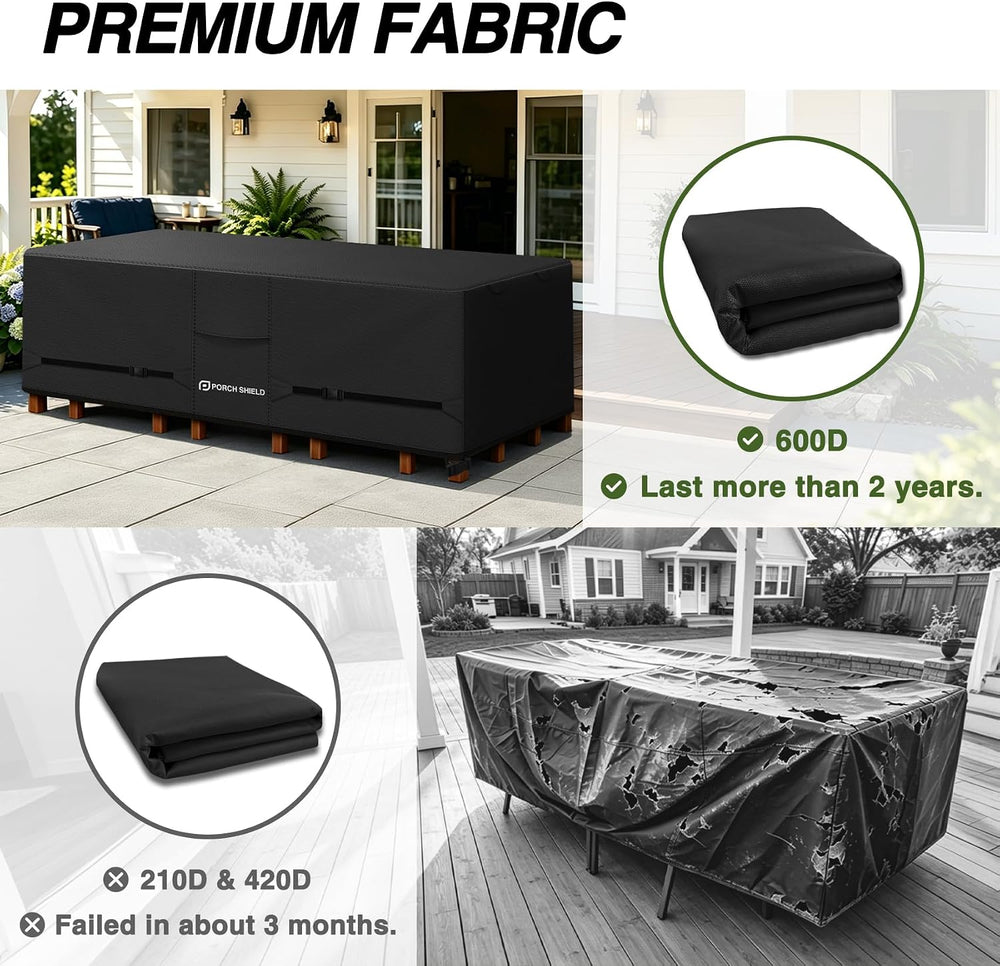 Porch Shield Waterproof Rectangular Patio Table Cover 125 x 73 inch, Black