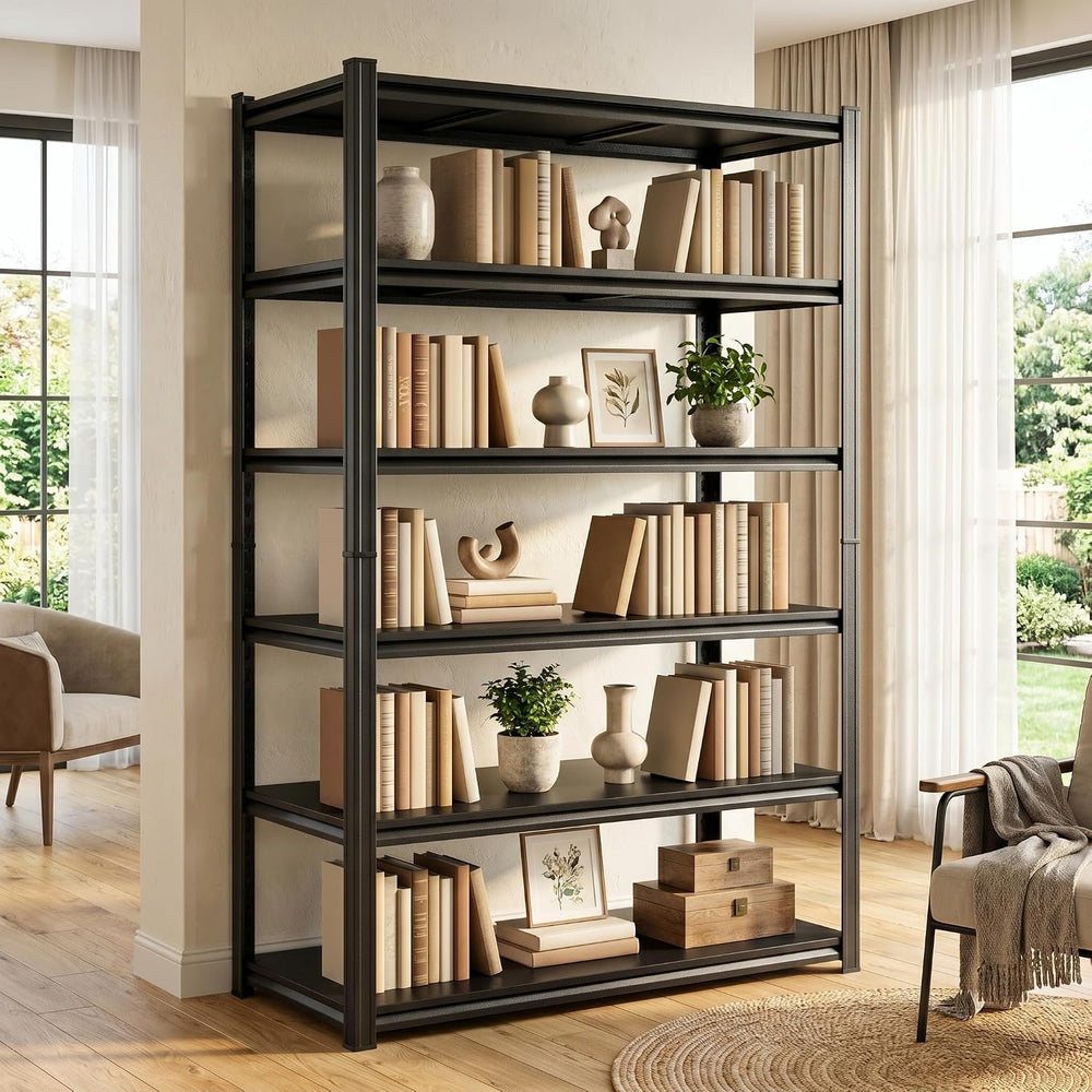 Metal Book Shelf, Adjustable Tall Bookcase No-Assembly-Required BookShelves