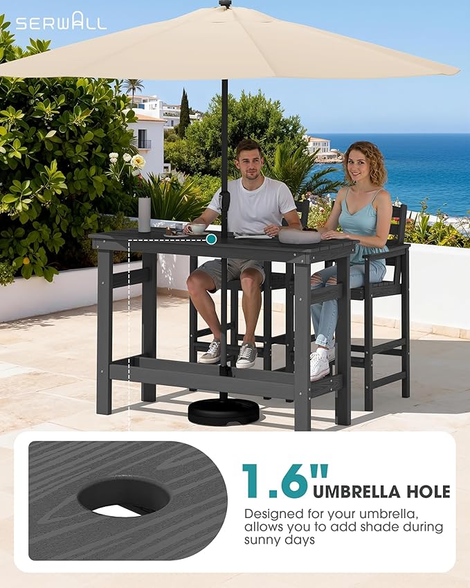SERWALL Outdoor Bar Set - 4 Adirondack Bar Chairs & Bar Height Table with...