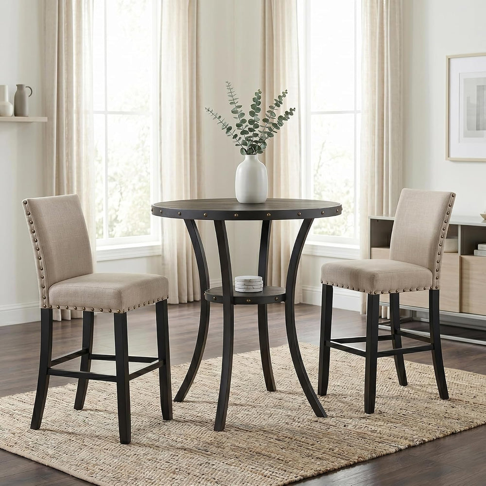 Roundhill Furniture Biony 3 Piece Set - 36" Round Espresso Bar Table wit...