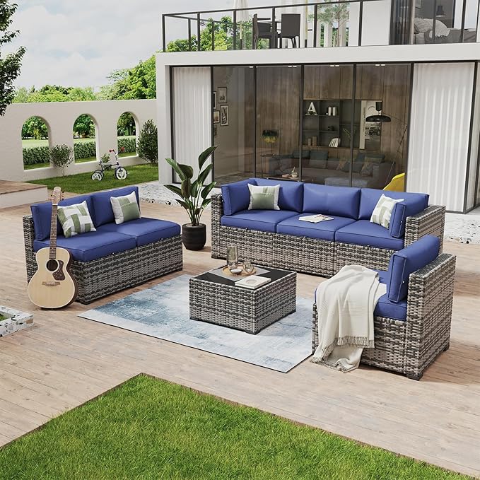 Aoxun 7 Piece Patio Furniture Set Wicker Rattan Patio Conversation Set Outdoo...