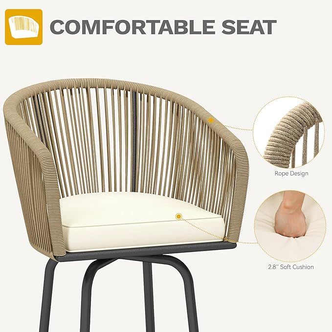 DWVO Outdoor Counter Height Bar Stools Set of 4, Patio Swivel Bar Chairs with...