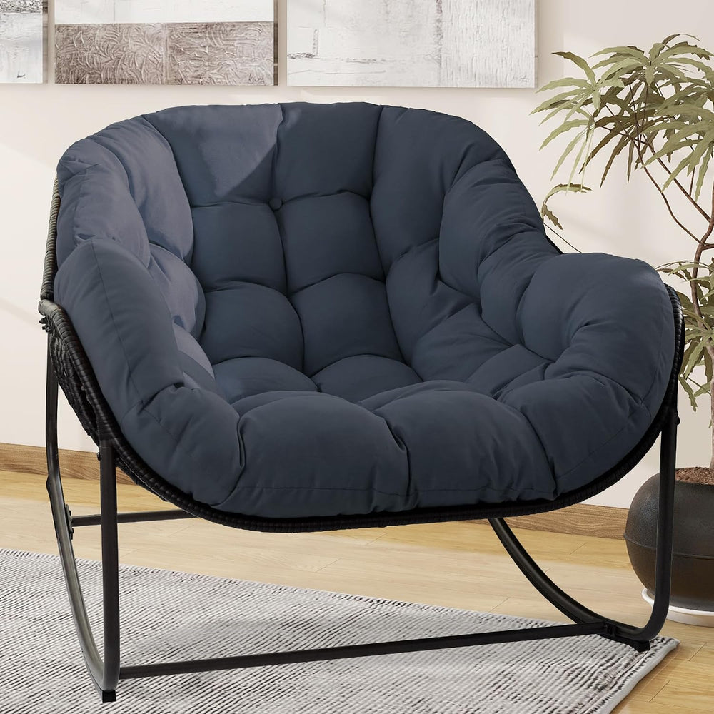 Outdoor Papasan Rocking Chair, Oversized Papasan Chair with Cushion and Frame...