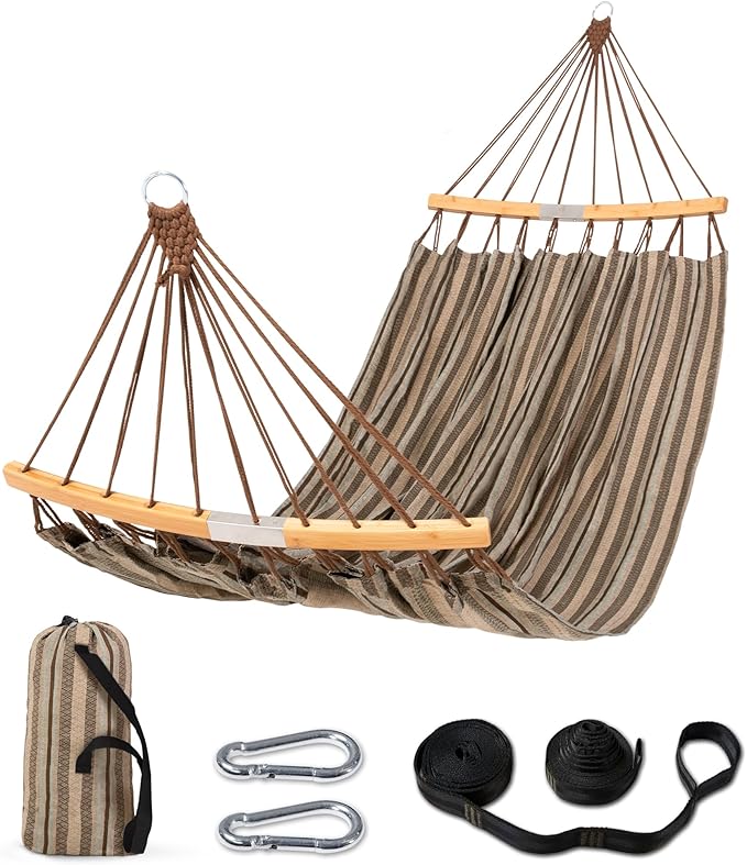 SUNCREAT Hammocks Double Hammock with Curved Spreader Bar, Outdoor Camping Po...