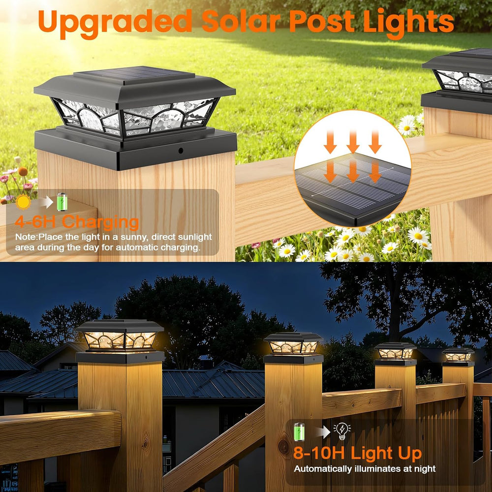 Brightever 4x4 Post Solar Lights, Solar Post Cap Lights Black 12-Pack
