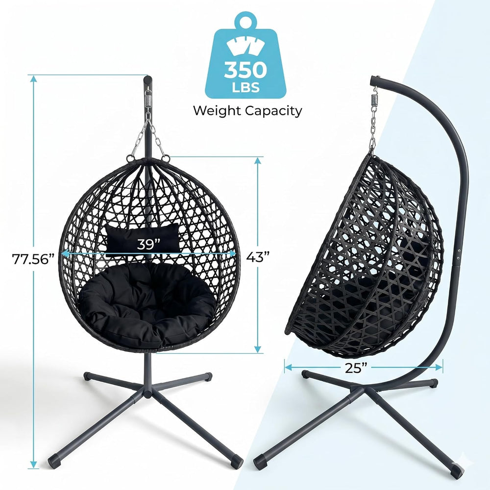Hanging Egg Chair with Stand, Wicker Egg Swing Chair with Cushion & Headr...