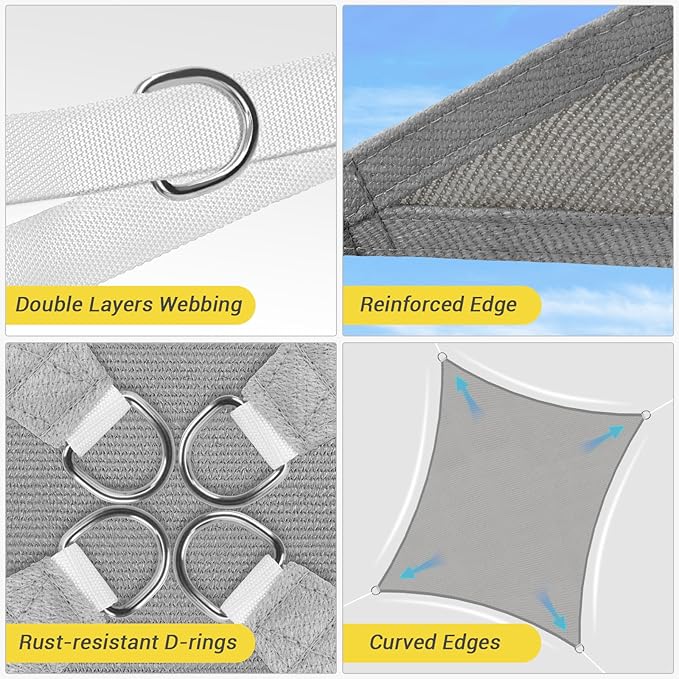 HappyTrends Sun Shade Sail,Heavy Duty UV Protection Beach Shade Canopy Wind s...
