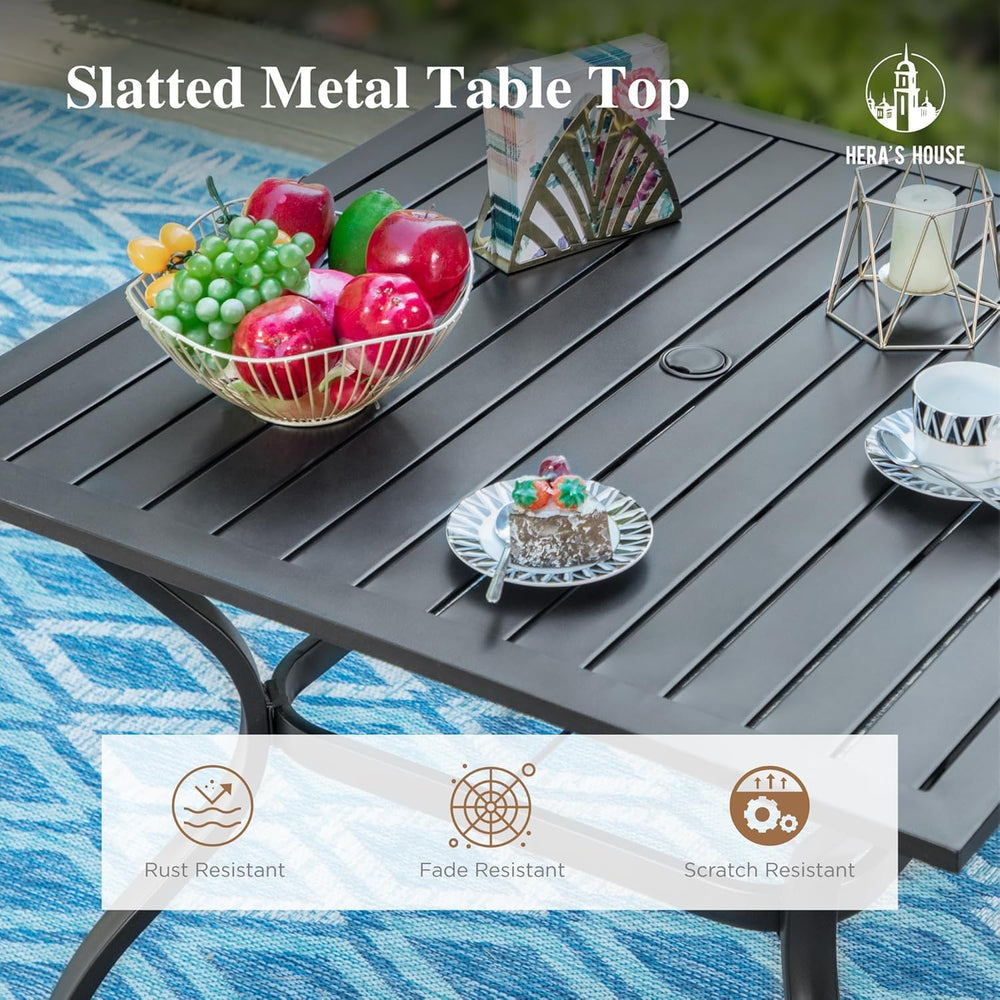 HERA'S HOUSE 5pc Patio Dining Set for 4, Outdoor Metal Table & Blue C...