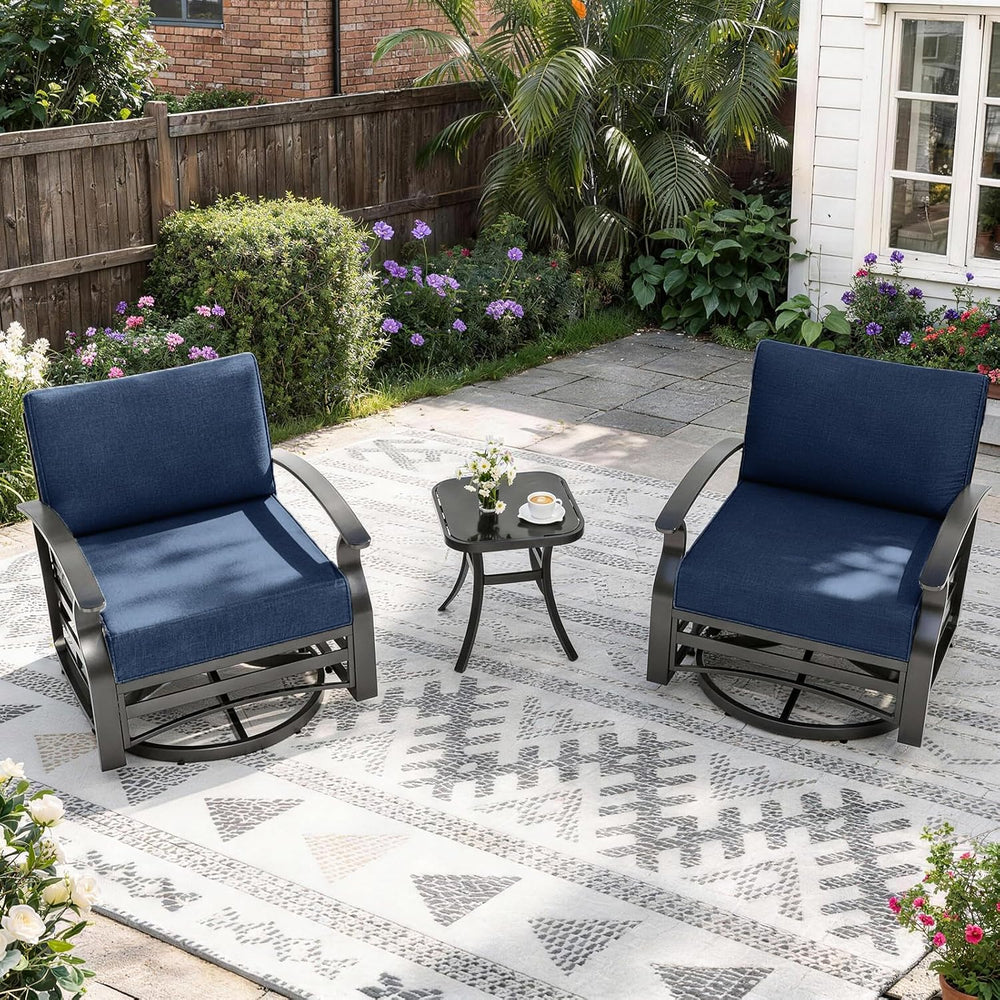 Gotland 3 Piece Patio Set, Metal Outdoor Swivel Chairs Set of 2 with 5.1’’ Hi...
