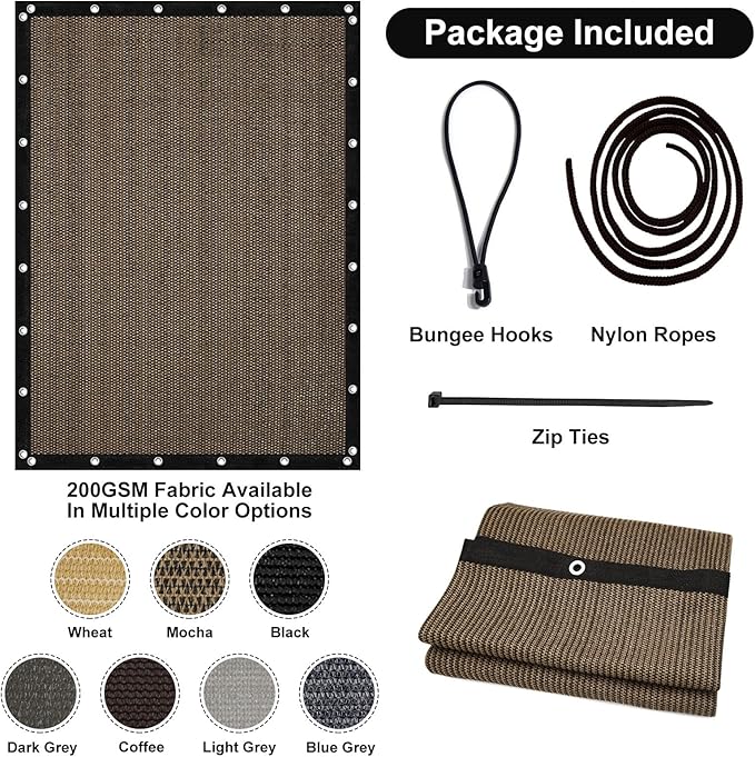 Artpuch 90% Sun Shade Cloth, 6 x 12 FT Pergola Shade Cover Canopy with Gromme...