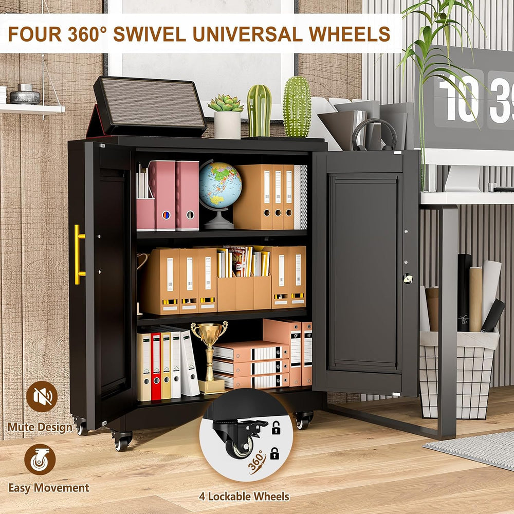 36" Metal Garage Storage Cabinet with Lock and Wheels,Rolling Tool File ...