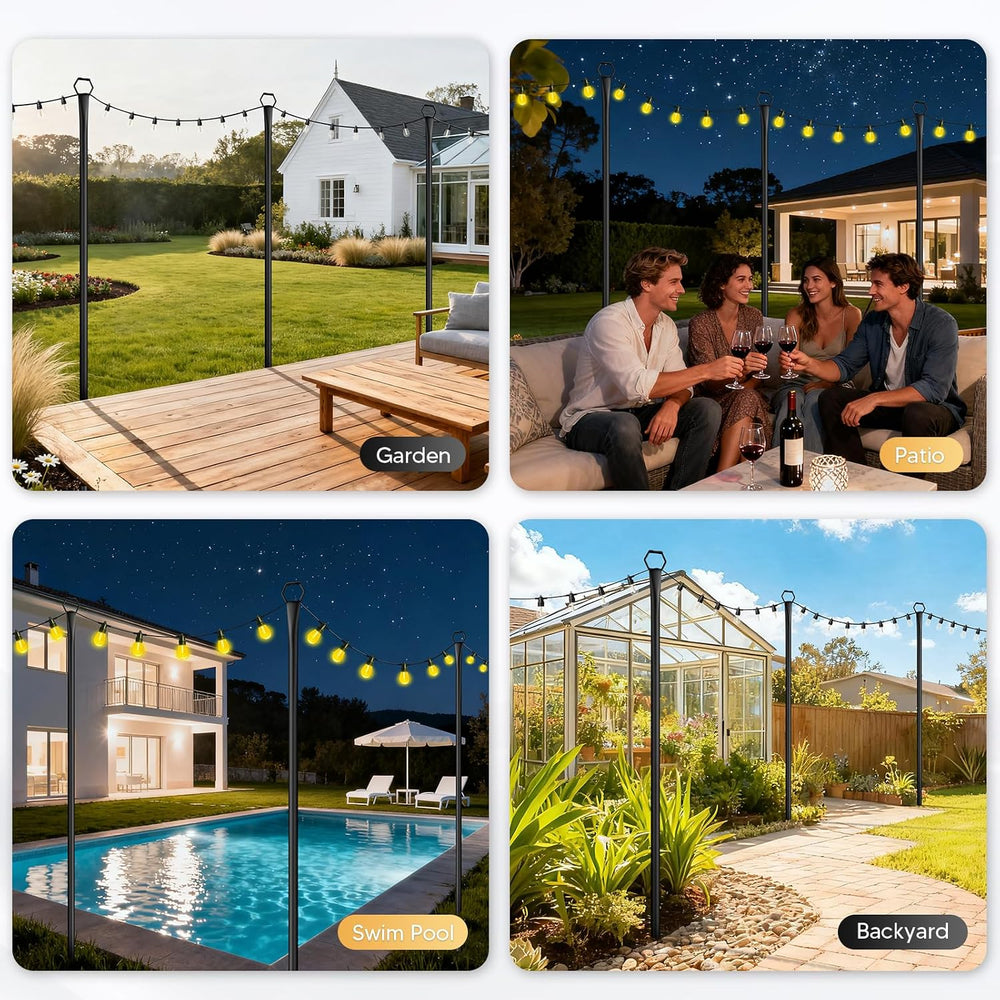 6 Pack String Light Poles for Outside, 10Ft Light Poles for Outdoor String Li...