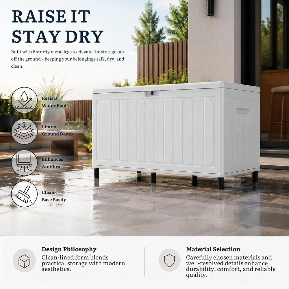 YITAHOME 90 Gallon Outdoor Double-Wall Deck Box w/6 Heavy-Duty Metal Legs