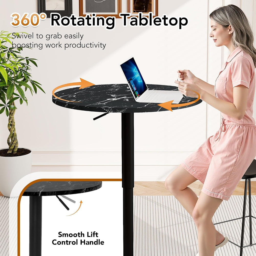 NOBPEINT Round Bar Tables, 360° Swivel Height Adjustable Bistro Pub Table wit...
