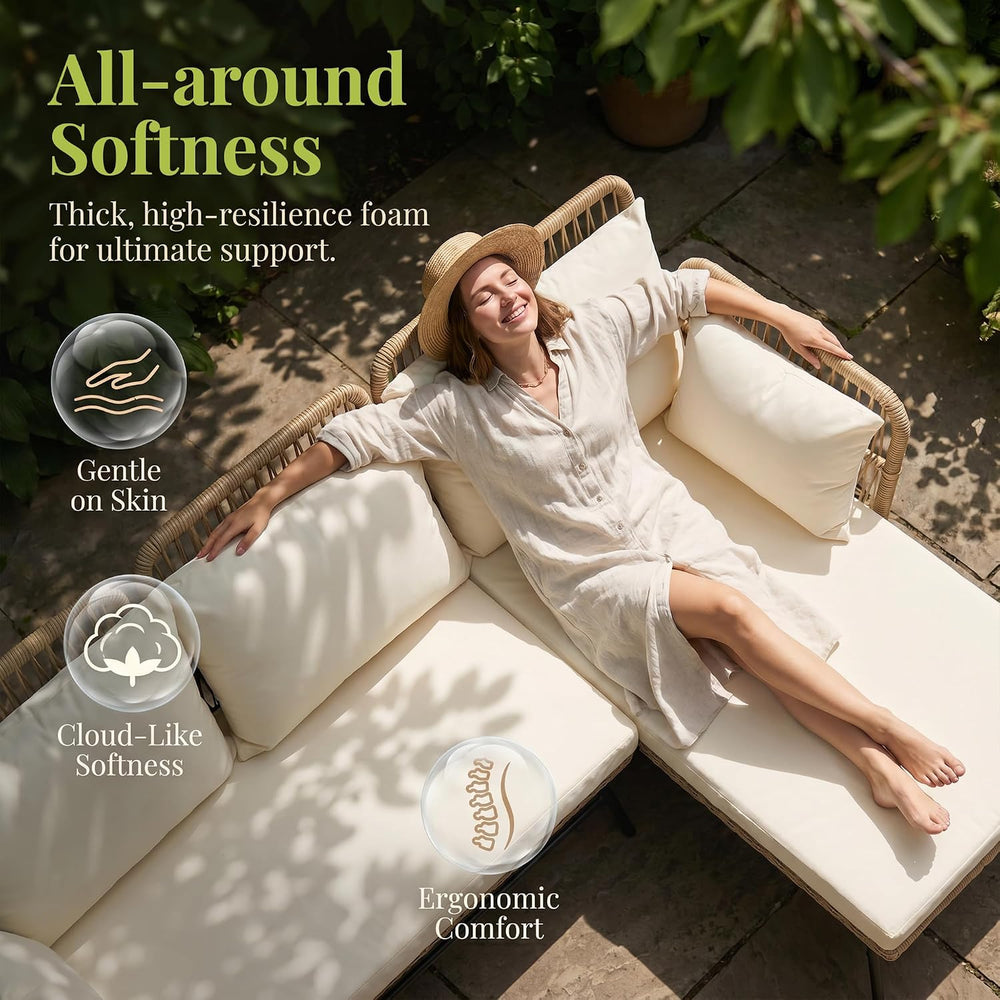 RADIATA 7 Pcs Boho Outdoor Furniture, L Shaped Sectional and 2 Ottomans