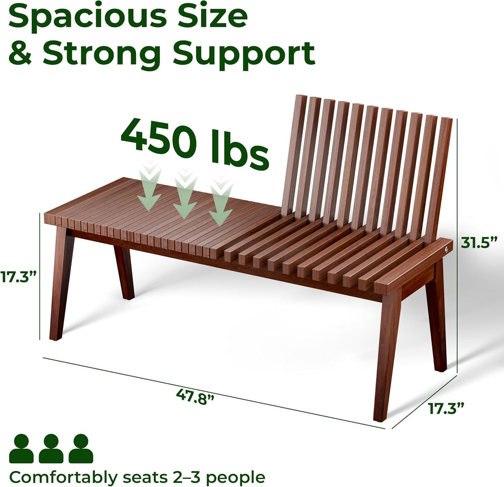 Wooden Bench Outdoor 47" Convertible Acacia Wood Bench, Solid Wood Indoo...
