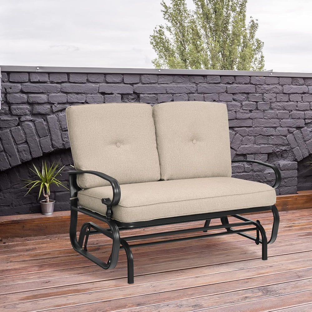 HAPPYGRILL Outdoor Swing Glider Bench Patio Loveseat with Comfortable Cushion...