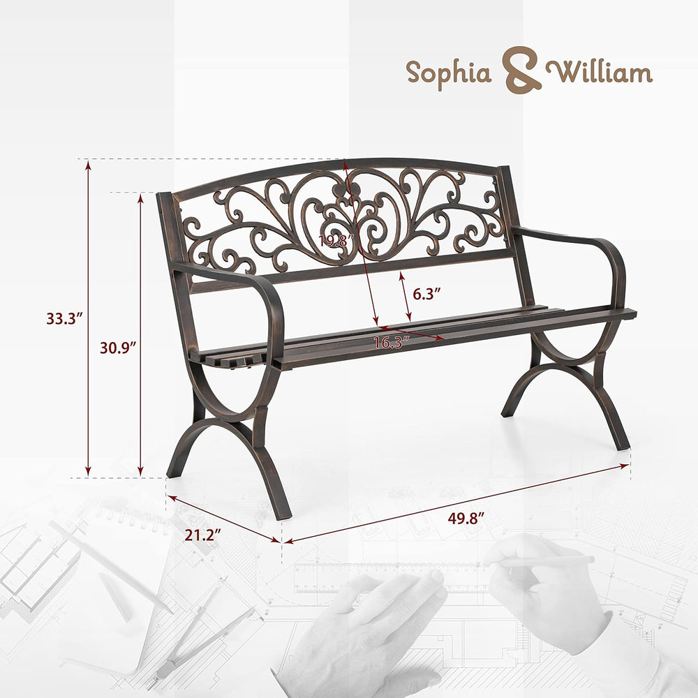 Sophia & William Metal Outdoor Bench Classic Floral Pattern , 50" Br...