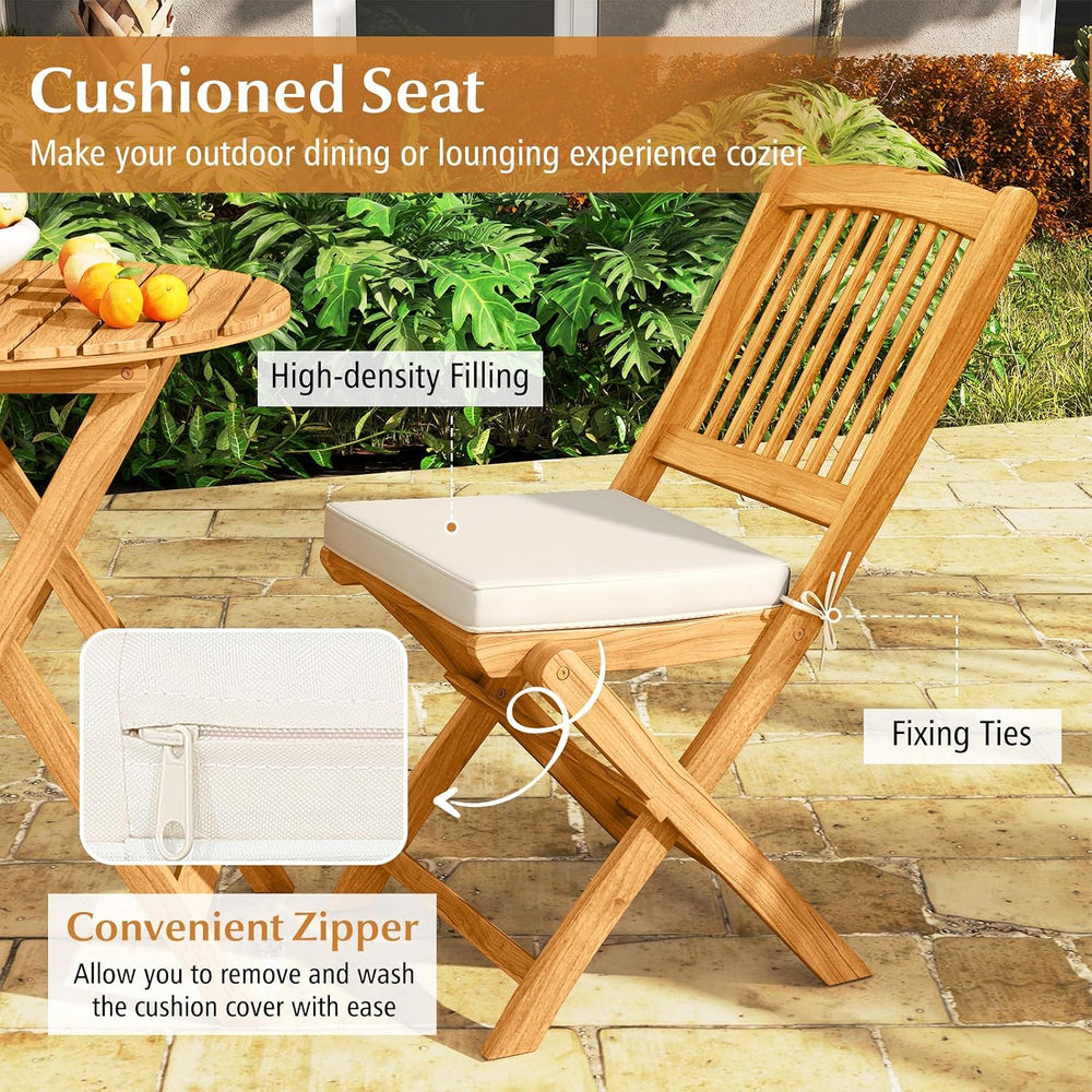 Tangkula 2 Pieces Folding Outdoor Dining Chairs, Acacia Wood Patio Chairs wit...