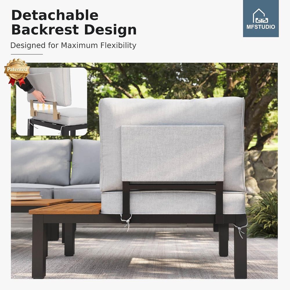 MFSTUDIO 4 Pieces Metal L-Shaped Outdoor Sectional with Cushion,