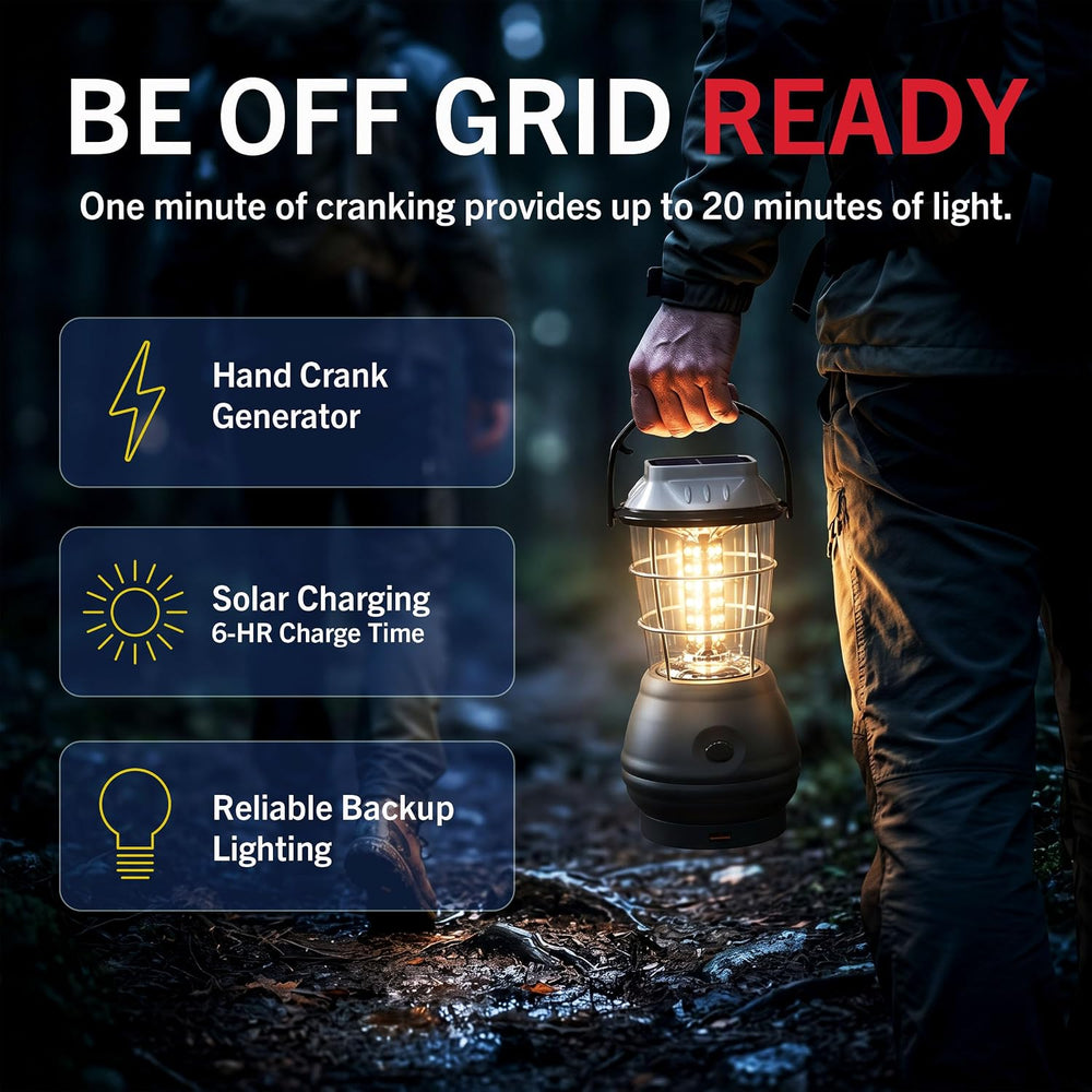 Dynamo Hand Crank Solar Powered Lantern - Battery-Operated or Rechargeable LE...