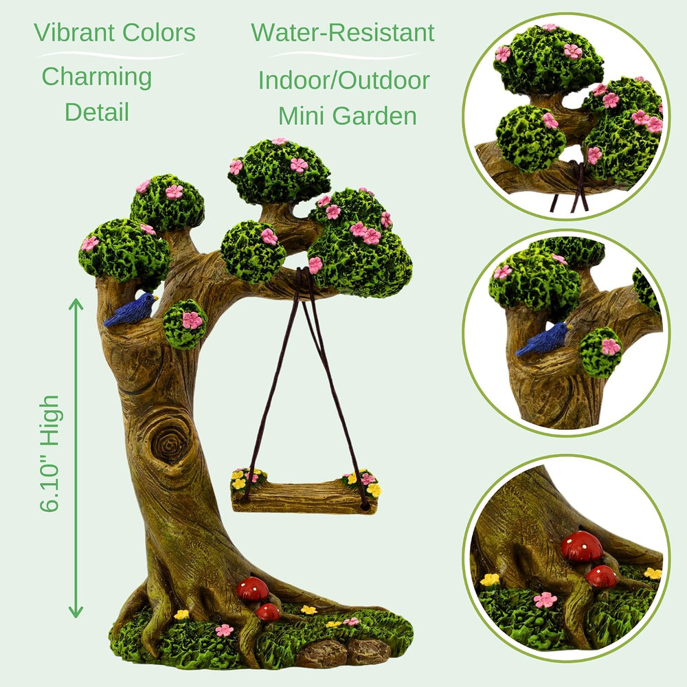 Fairies for Fairy Garden - 4 Piece Set with Tree Swing | Hand-painted resin; ...
