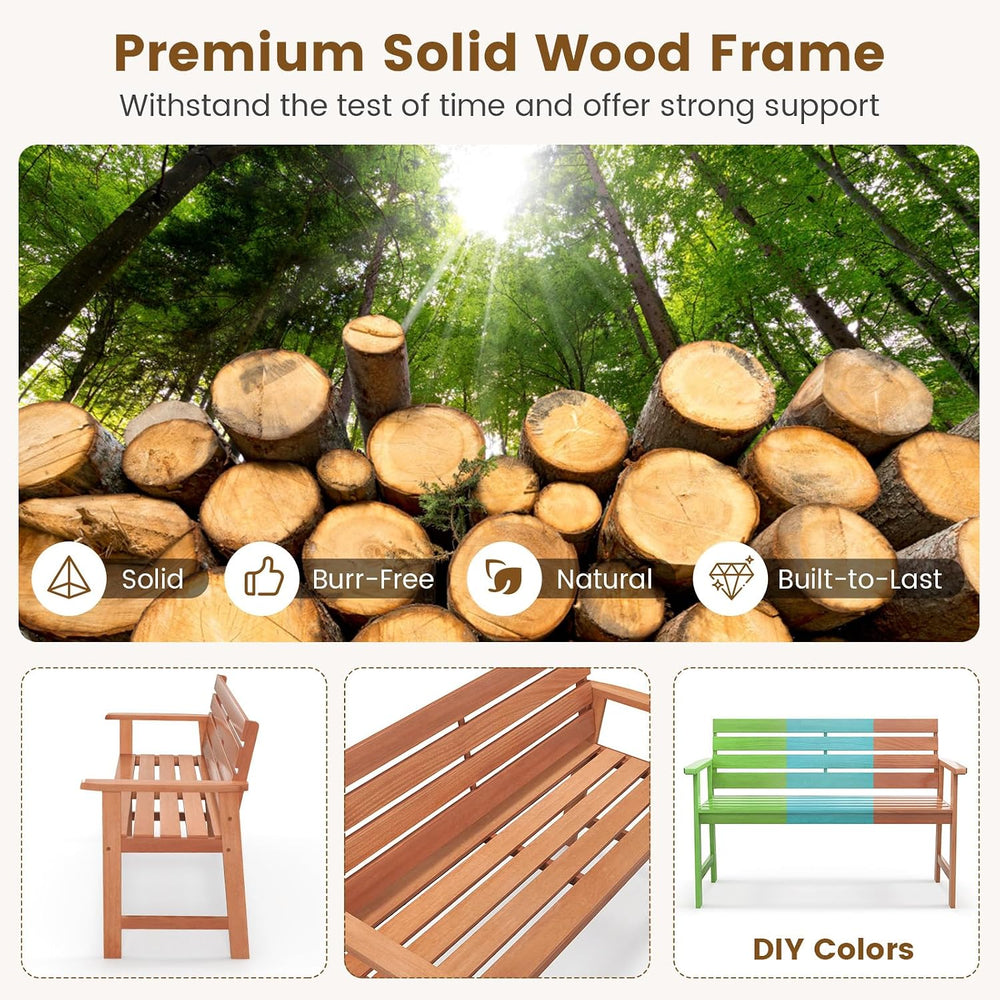 Tangkula 48 Inch Hardwood Outdoor Bench with Backrest, Wood Patio Loveseat Ch...