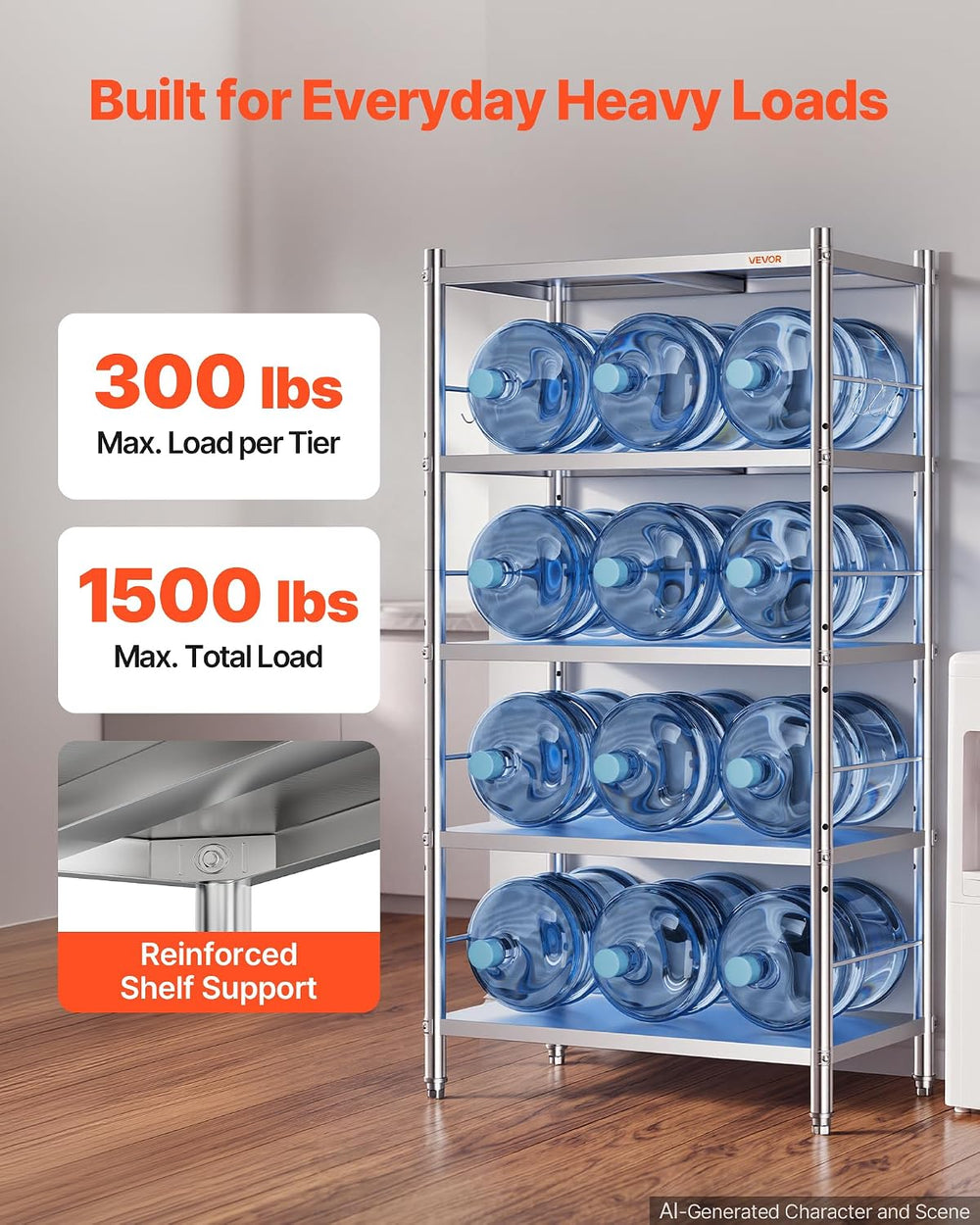 VEVOR Stainless Steel Shelving 5-Tier 31.5 x 15.8 x 70.9 in Storage Rack
