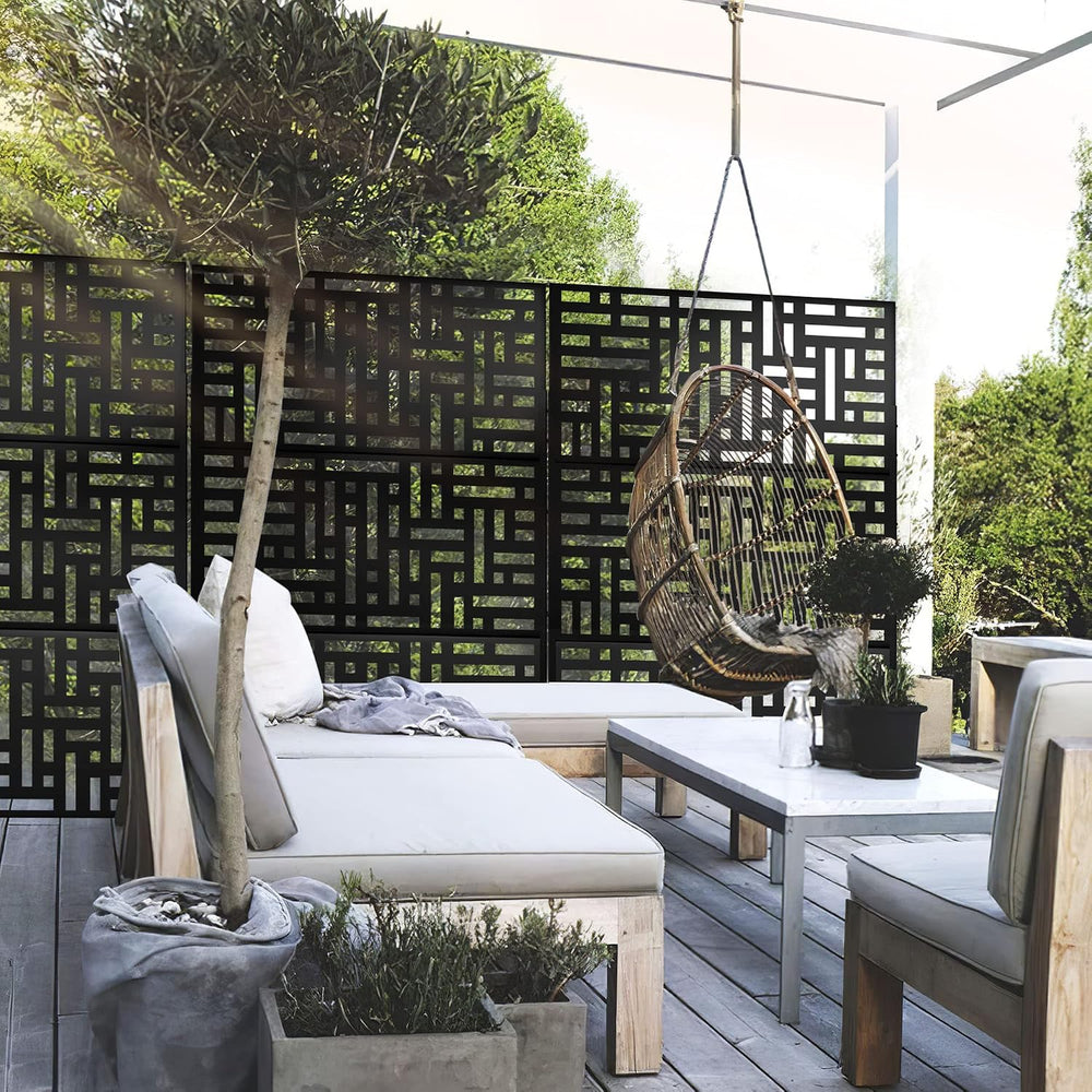 Elevens Metal Outdoor Privacy Screen, Freestanding Outdoor Divider Decorative...