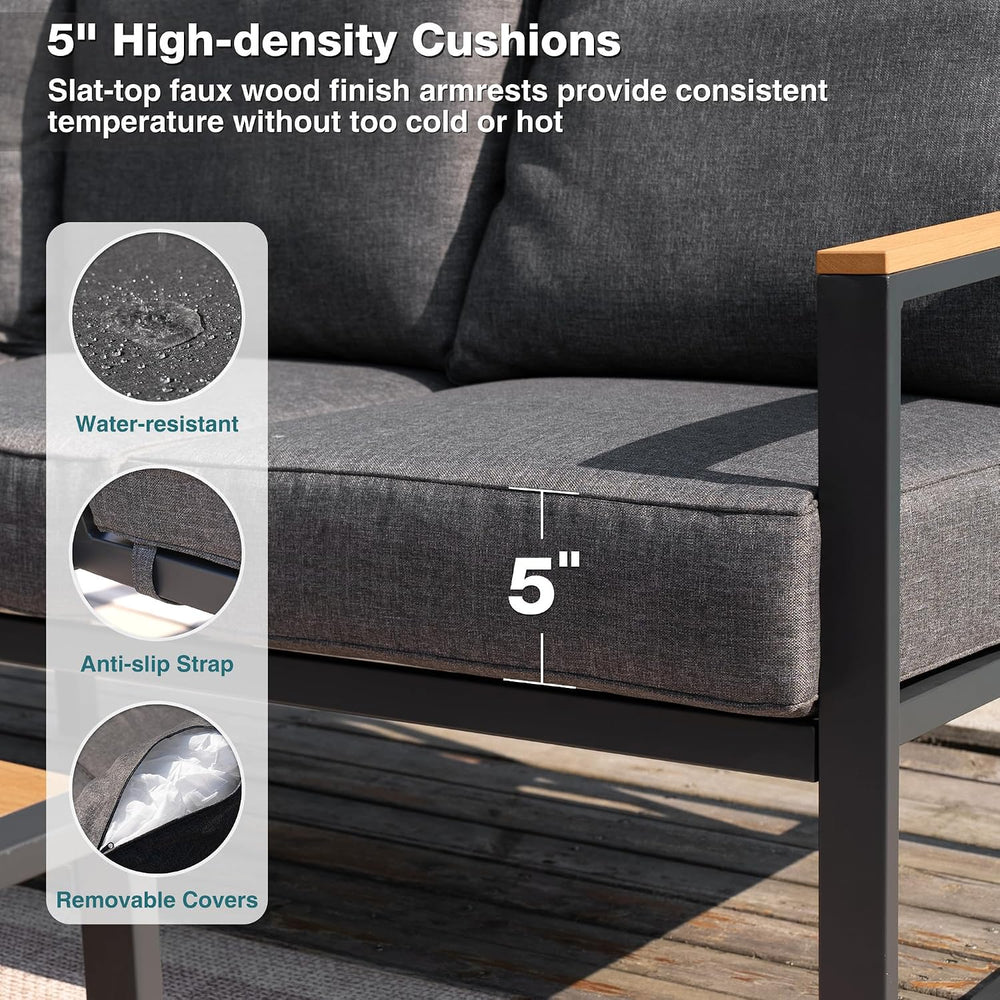 6 Pieces Metal Outdoor Sectional, Patio Conversation Set,Grey