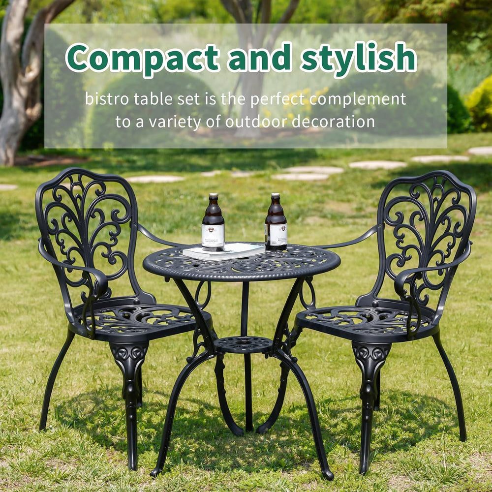3 Piece Patio Bistro Set Cast Aluminum Bistro Table and Chairs Set of 2 with ...