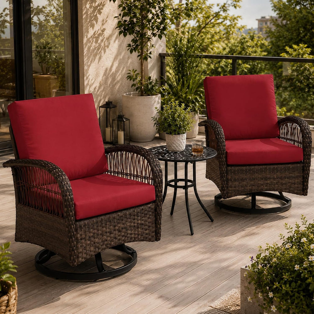Rophefx 3-Piece Patio Furniture Set, Swivel Rocker Chairs and Table, Red