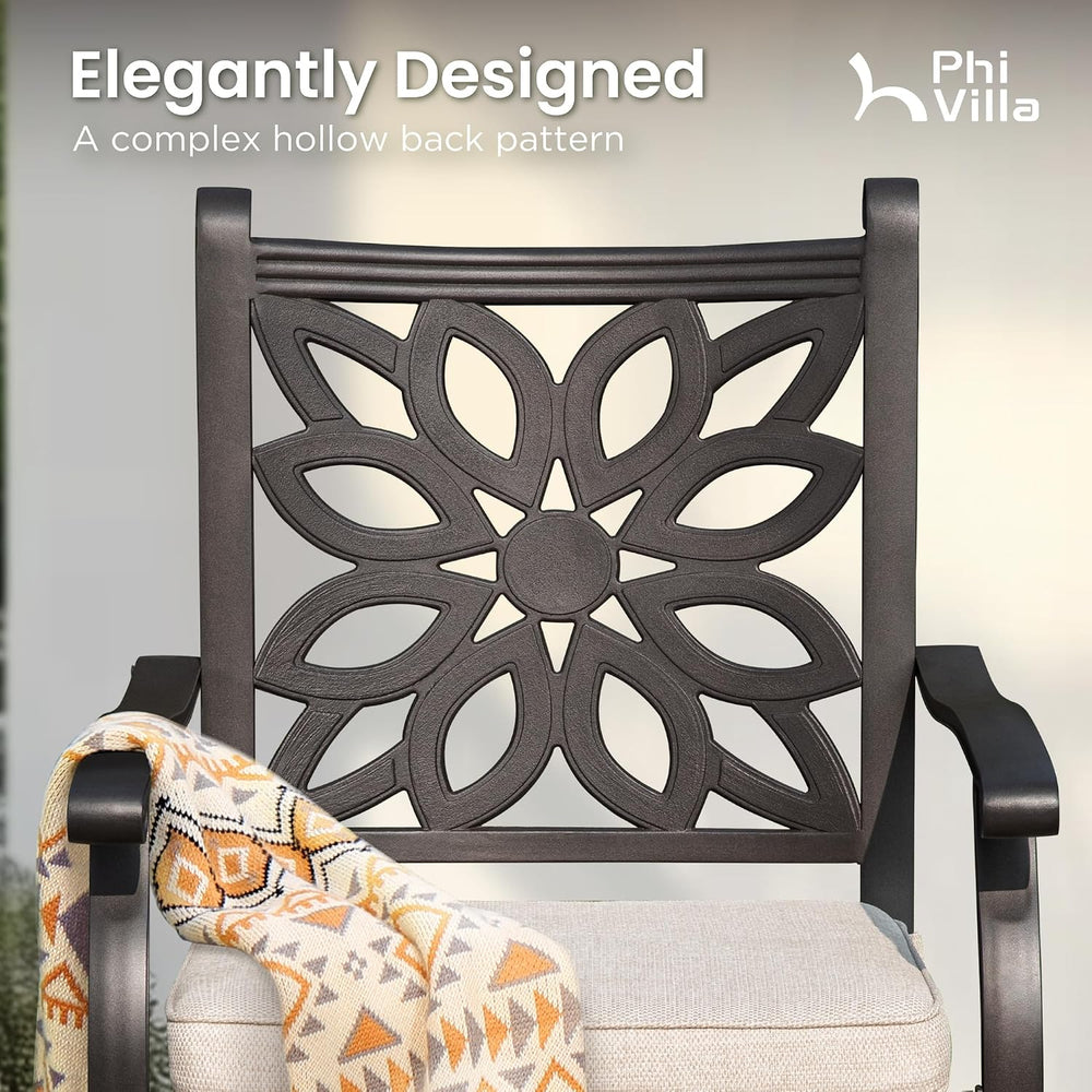 PHI VILLA Outdoor Bar Stools Swivel Set of 2,Cast Aluminum Patio Bar