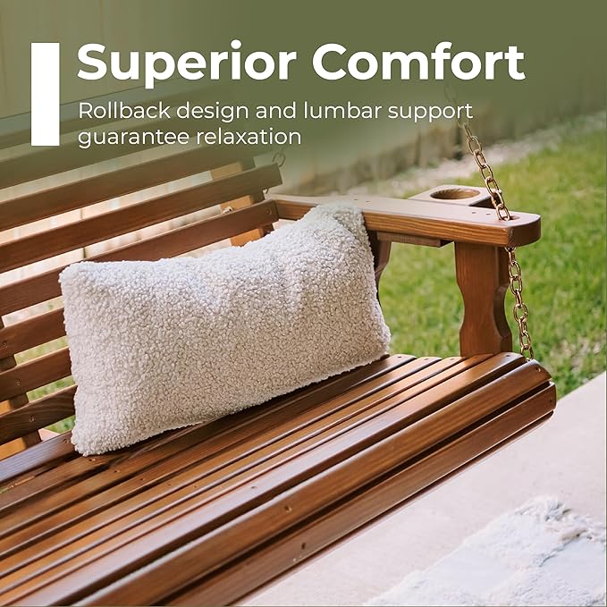 Amish Casual 4 Foot Roll Back Porch Swing with Cup Holders in Unfinished - Am...